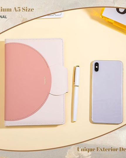 CAGIE Lined Journal for Women, 100GSM Leather Journals for Writing with Buckle Closure,A5 Hardcover Diary Journaling Notebooks for Business Work School Note Taking 5.9" x8.59 (Pink)