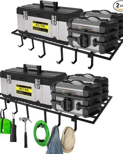 Garage Wall Shelving, 2X4ft Garage Storage Rack,Heavy Duty Wall Mounted Storage Shelf With 12 pc Hooks-Each Loads 260lbs Metal Wall Shelf,Black,2Pack