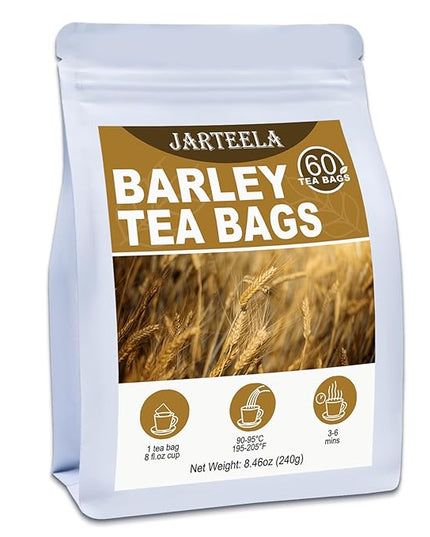 Jarteela - Barley Tea Bags - 4g x 60 Count - Premium Roasted Barley Grain - Natural Herbal Tea - Non-GMO - Caffeine-free - Support Overall Health