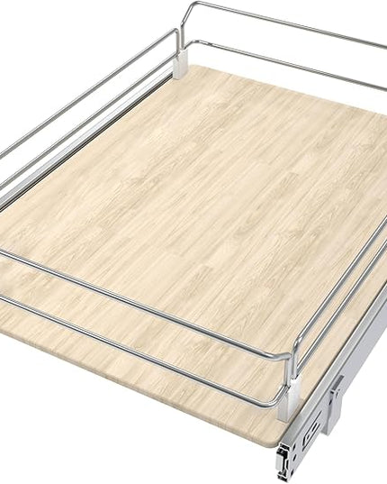 Pull Out Cabinet Organizer 18" W X 22" D, Slide Out Drawers For Kitchen Organizers and Storage, Pull Out Drawers For Cabinets Capacity Heavy Duty Caddy, Cabinet Shelves Wood Chrome, Pantry Storage