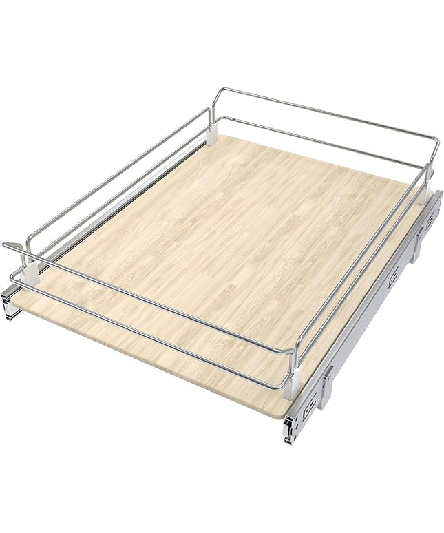 Pull Out Cabinet Organizer 18" W X 22" D, Slide Out Drawers For Kitchen Organizers and Storage, Pull Out Drawers For Cabinets Capacity Heavy Duty Caddy, Cabinet Shelves Wood Chrome, Pantry Storage