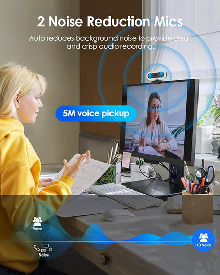2K 50FPS Webcam for PC/Mac, Computer Camera with Fill RGB Lights, 2 Noise-Canceling Microphone, Autofocus and Tripod for Meeting, Live Streaming, Video Calls, Gaming, Works with Zoom, Skype, Teams