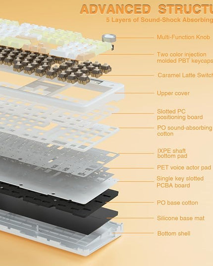AULA F108 PRO - Wireless Mechanical Keyboard with Screen&Knob,Hot Swappable Gaming Keyboard with 8000mAh Battery,Pre-lubed Switches,RGB Backlit,PBT Keycaps Creamy Sounding Computer Keyboards,104 Keys