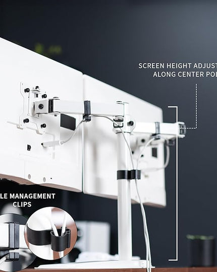 VIVO Dual LED LCD Monitor Mount, Free-Standing Desk Stand for 2 Screens up to 32 Inch, Heavy-Duty Fully Adjustable Arms with Max VESA 100x100mm, White, STAND-V032FW