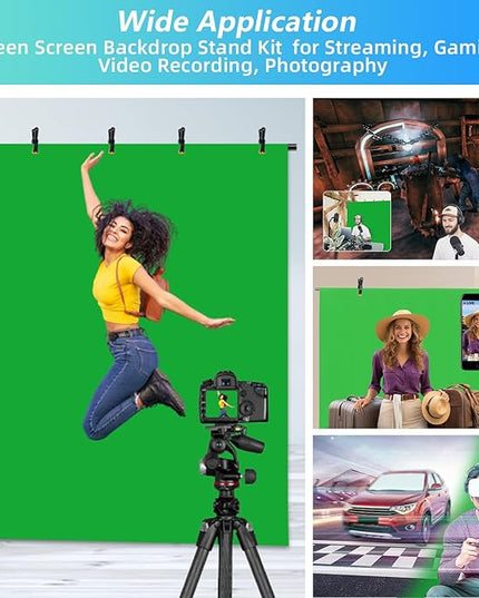 Green Screen Backdrop Kit with Stand, 5X6.5ft Portable Green Screen Backdrop with Stand kit, GreenScreen Background with Stand Carrying Bag Clamp for Streaming Video Zoom