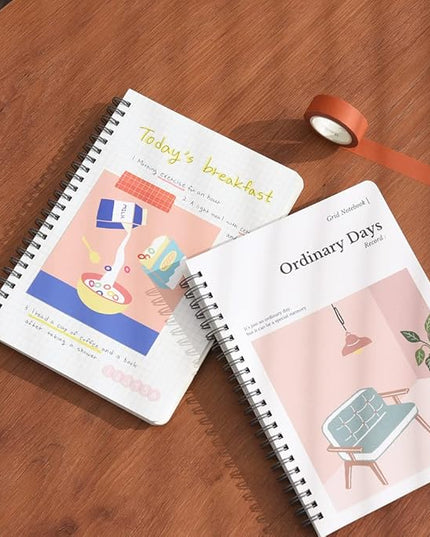 Monolike Ordinary days A5 Grid Spiral Notebook, Living room - Hardcover 5.83 x 8.27inch 128 Page,120GSM Thick paper