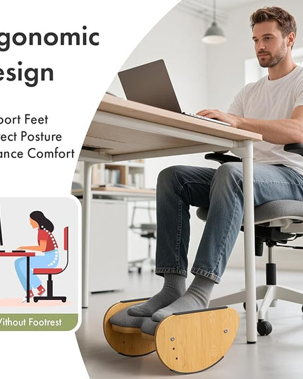 Amazer Bamboo Under Desk Footrest with Cushion 3-in-1, Reversible Ergonomic Rocking Foot Rest for Under Desk at Work, Adjustable Foot Stools with Washable Cover, Desk Leg Rest for Home Office