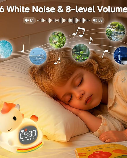 Cute Alarm Clock for Kids with Night Light, Sleep Training Clock Time to Wake Clock, Rechargeable Silicone Light for Bedroom, Perfect Sleep Companion for Boys Girls, Pink Pony