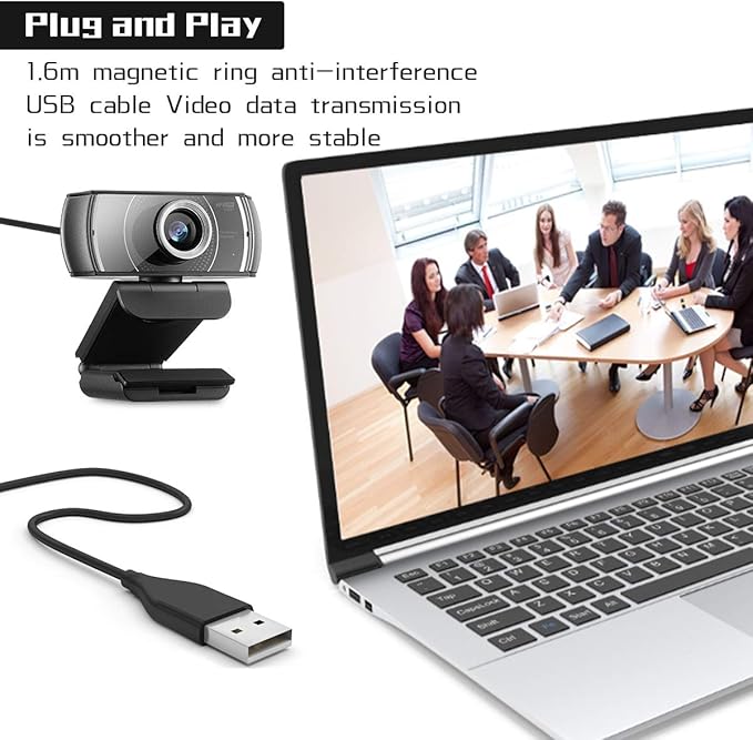 Webcam with Microphone 1080P 60FPS, Privacy Cover Web Camera for Desktop, Autofocus, Dual Noise-Cancelling Mics Streaming Webcam for Gaming, Laptop/Mac/Zoom/YouTube/Video Calling/Office