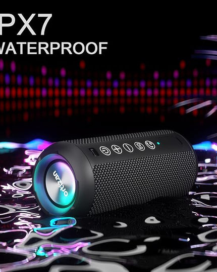 Ortizan Portable Bluetooth Speaker x Stocking Stuffers: IPX7 Waterproof, Wireless, Big Sound, Deep Bass, Dual Pairing, 30H Playtime, White Elephant Gift for Adults Men Women Teen Boys Girls (Black)