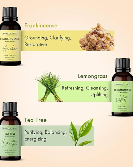Majestic Pure, Yoga Essential Oil Gift Set | 100% Pure & Natural Set for Yoga, Meditation and Self-Care Rituals | Frankincense, Tea Tree, Lavender, Peppermint, Lemongrass, Chamomile - Pack of 6