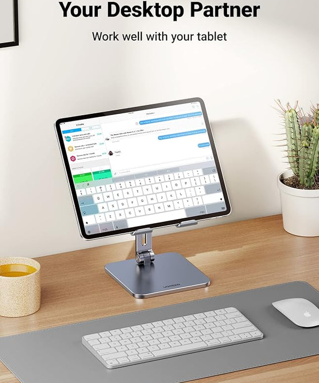 UGREEN Tablet Stand Compatible for iPad Desk Stand Holder Adjustable Aluminum Thicker Base Compatible with iPad Pro Air Mini 13 12.9 11 Inch Home Office Desk Accessories Grey
