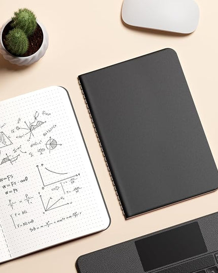 Dot Grid Notebook A5-60 Pages Thick Paper No Bleed, Black Cover Bullet Journal & Sketchbook, Lay Flat Binding for Smooth Writing | Dotted Notebook for Notes, Planning, Drawing, 12 Pack