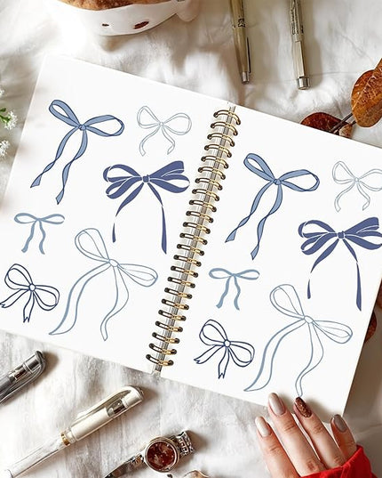 Blue Coquette Bow Notebook, Preppy Girly Notebooks for Note Taking, Trendy Preppy Blue Bow Journal, Aesthetic Journals for Writing, Coquette Girly Office Supplies, 5.5x8.3 Inch