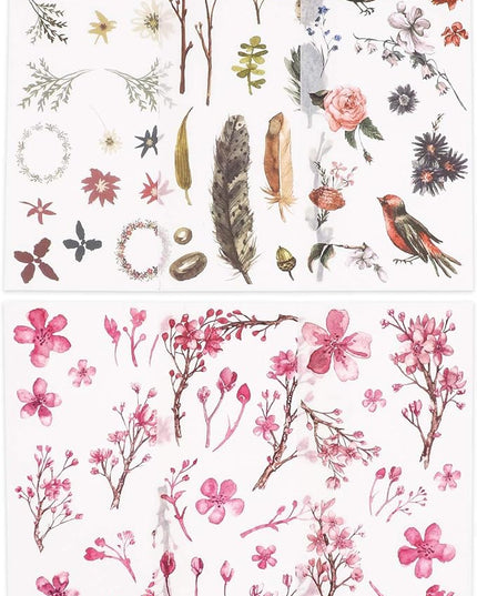 Knaid Watercolor Birds and Flowers Stickers Set - Decorative Sticker for Scrapbooking, Kid DIY Arts Crafts, Album, Bullet Journaling, Junk Journal, Planners, Calendars and Notebook