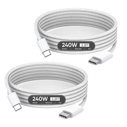 USB C to USB C, 240W USBC Woven Charge Cable, 2Pack USB C Cable Fast Charging Cord for Apple MacBook Pro/MacBook Air,iPad Pro/Air, iPad mini, iPhone 16e 16 15 ProMax Plus Compatible 140W/100W/60W/45W