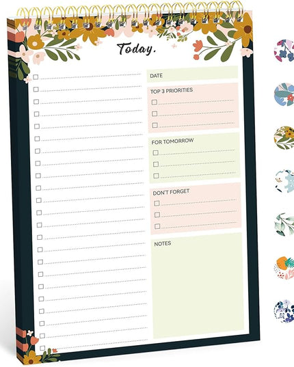 Taja To Do List Notepad - To Do List Notebook for Work with 52 Sheets, 9.8" x 6.5", Undated Daily Planner Perfect for Daily Tasks and Goal Setting, Notepad Suitable for Office, Home & School - Rustic Floral