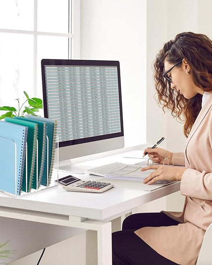 Suzile Clear Acrylic Magazine File Holder with Vertical Compartments Desk Organizer Book Rack for Desk Sorter Paper Folder Office Accessories(Stylish,7 x 6.9 x 6.3 Inch)