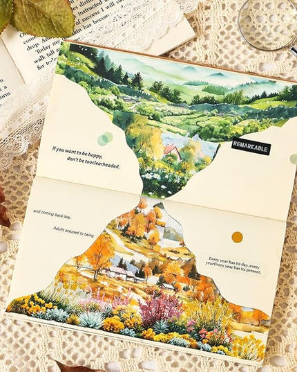 Dwpetzo Transparent PET Stickers for Journaling Scrapbooking, 60 Sheets Large Seasonal Landscape House Mountain Forest Wildflower Stickers Set for Junk Journal, Collage, Crafts Arts