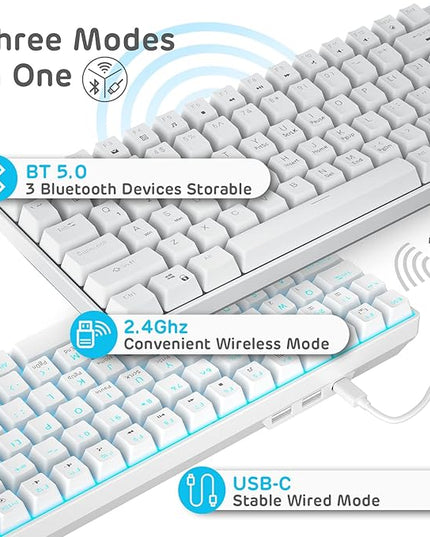 RK ROYAL KLUDGE RK96 90% Triple Mode BT5.0/2.4G/USB-C Hot Swappable Mechanical Keyboard with Magnetic Wrist Rest, 96 Keys Wireless Gaming Keyboard with Software, Blue Backlight
