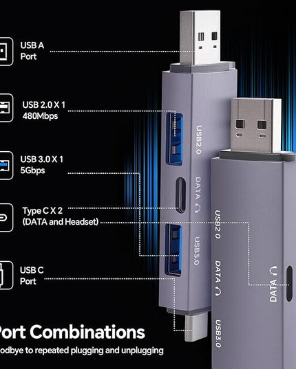 CHONCHOW USB Hub for Laptop, Aluminum 4 Ports USB Hub 3.0 USB Splitter Ultra-Slim Data Hub, USB Extender USB Multiport Adapter USB C Hub for Laptop,PC,Mac,Printer,Flash Drive,Mobile HDD,Phone and More
