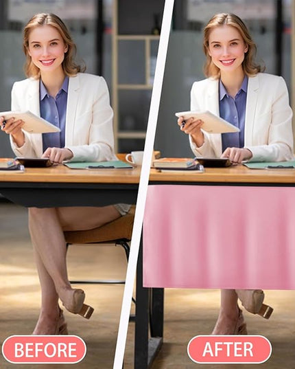 Icegrey 68" Under Desk Privacy Panel with Cable Management Organizer Net Self-Adhesive Modesty Panel for Cord Organizer Pockets and Desk Skirt for Home Office or Standing Workstation, Pink