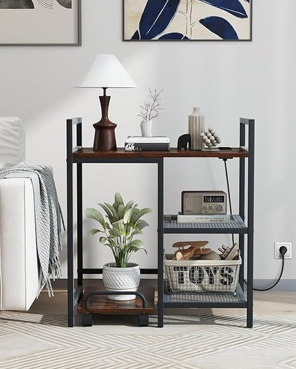 Giantex 3-Tier Printer Stand with Charging Station, 2 Open Storage Shelves, Side PC Stand on Wheels, 25" x 16" Mobile Printer Table for Computer Tower, Printer Shredder, Fax, Under Desk, Home Office
