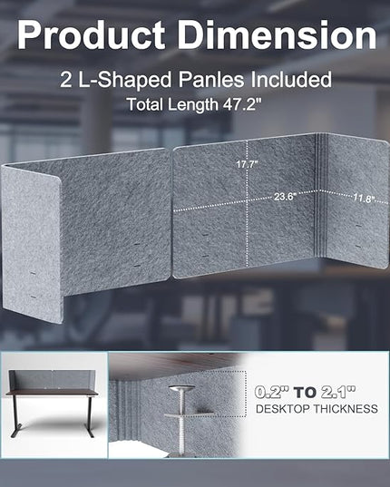 Desk Privacy Panel,2PCS L-Shaped Clamp-On Office Desk Divider,2-in-1 Adjustable Acoustic Desktop Partition Or Under Desk Modesty Screen,for Office,Home,Felt(Grey, 47.2" x 17.7")