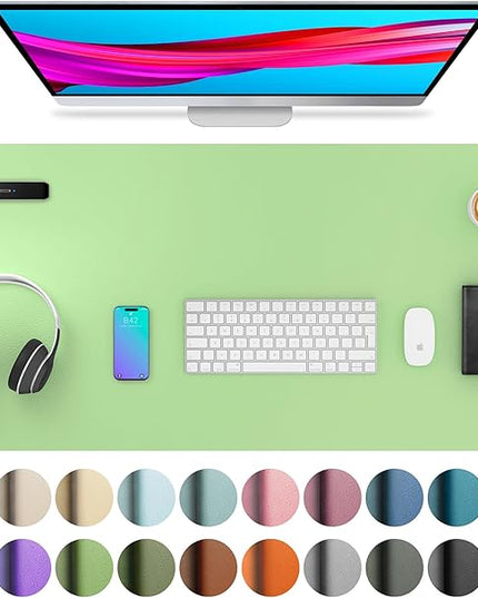 Aothia Leather Desk Pad Protector, Mouse Pad, Office Desk Mat, Non-Slip PU Leather Desk Blotter, Laptop Desk Pad, Waterproof Desk Writing Pad for Office and Home (36" x 17", Foam Green)