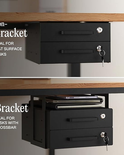 Under Desk Drawer Slide-Out - Lockable Metal Storage Drawers with Cable Management for Office & Home (Triple, Non-Bracketed)