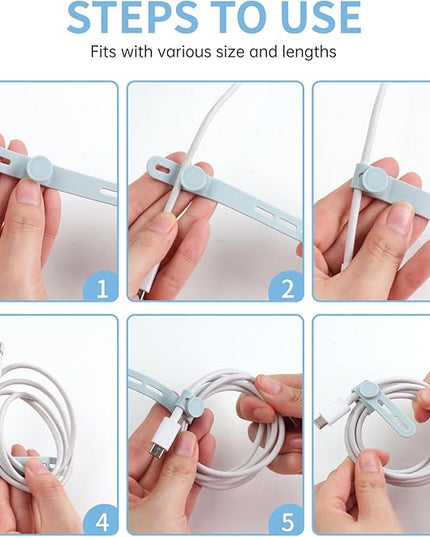 Oligei 25 Pcs Silicone Cable Ties, Cable Ties Reusable, High Elasticity Cord Wraps for Electrical Cords, Cord Organizer for Earphone, Phone Charger(Blue)
