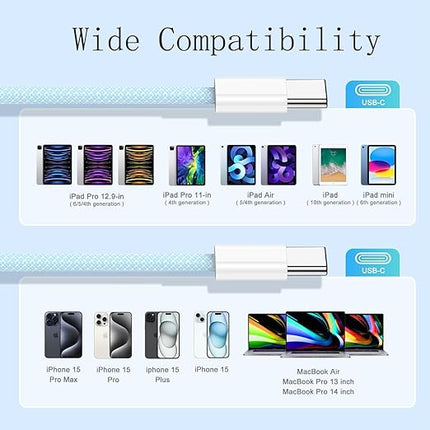 USB C to USB C Charging Cable,3-Pack [3.3/6/10FT] (60W)Nylon Braided Type C Fast Charge Cord,USBC Fast Charging Cable for iPhone 15/15 Pro Max/15Pro/MacBook Air 2023/iPad Pro 2023,iPad Air 5,and More