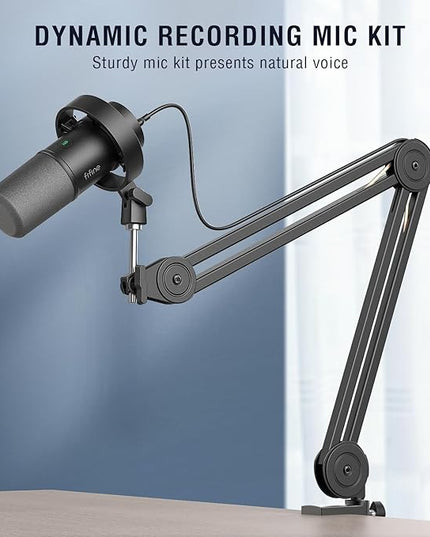 FIFINE Dynamic Podcast Microphone Set with Boom Arm Stand, Studio XLR/USB Microphone for Recording Vocal Streaming, Metal Mic with Mute Tap, Headphone Jack, Heavy Duty Boom Arm-K688T
