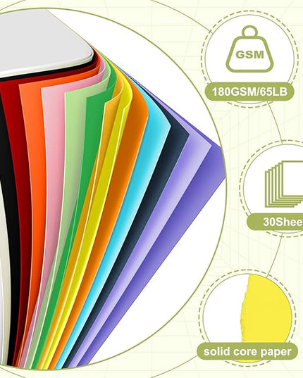 30 Sheets Cardstock 8.5x11, 65lb Colored Card Stock, 15 Assorted Colors Construction Paper, 180gsm Thick Printer Paper for Printing, Painting, Card Making, Kids School Supplies,Party Decorations