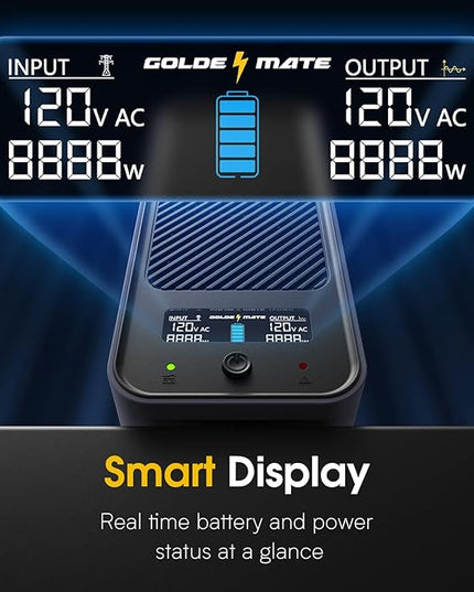GOLDENMATE 1000VA/600W Lithium UPS Battery Backup & Surge Protector, Backup Battery Power Supply with LiFePO4 Batteries(153.6 Wh), Sinewave UPS System, 10 Years Lifespan, 8 Outlets, LCD Display, Gray