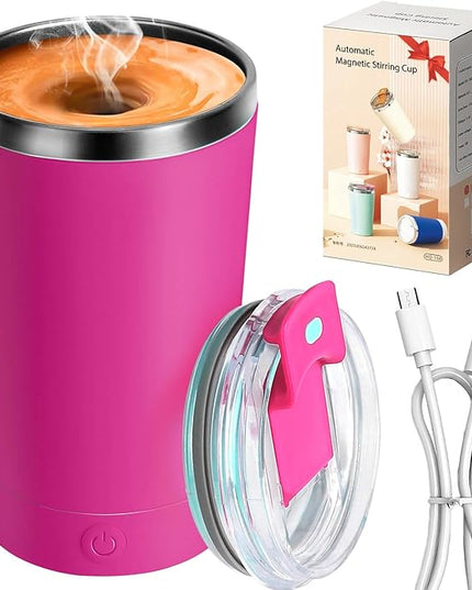 hatisan Self Stirring Coffee Mug With Lid Electric High Speed Self Stirring Mug 400ml Rechargeable Detachable Stainless Steel Self Stirring Cup for Coffee, Milk, Cocoa Christmas Gift(Rose red)