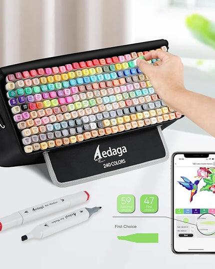 YHC 240 Colors Alcohol Markers for Artists, Free APP for Coloring, Dual Tips Alcohol-Based Markers for Drawing,Painting and Sketching, Great Gift Idea for Adults