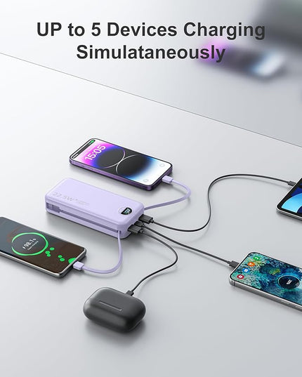 20000mAh Ultra-Portable-Charger-Power-Bank PD20W with Built in Cables&AC Wall Plug,Fast Charging Cell Phone Charger Battery Pack,LED Display Travel Battery Bank for All iPhone,Samsung,Android