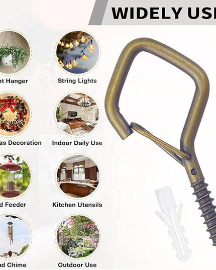 Sexoeie 20PCS Eye Screw Hooks for Hanging Heavy Duty with Safety Buckle.Metal Ceiling Hooks for Hanging Plants,Cup,Wind Chime,Bird Feeders,String Lights at Indoor&Outdoor,2.36 Inch(No Drill Bit)