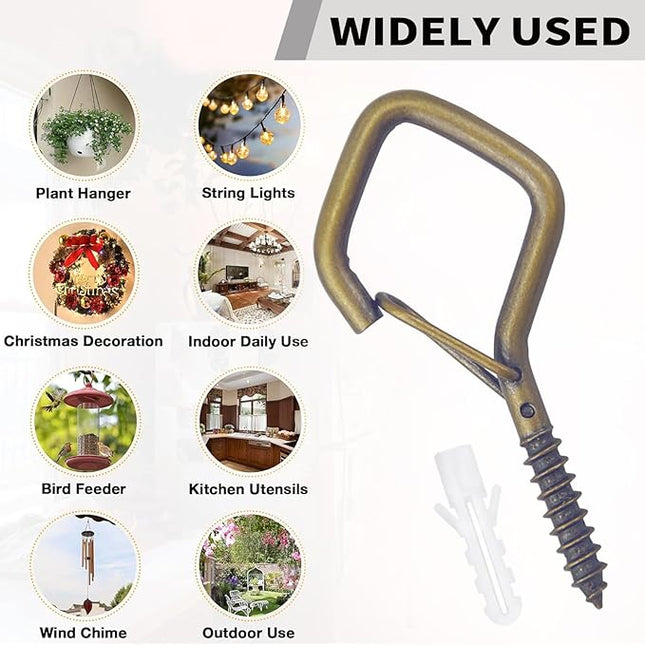 Sexoeie 20PCS Eye Screw Hooks for Hanging Heavy Duty with Safety Buckle.Metal Ceiling Hooks for Hanging Plants,Cup,Wind Chime,Bird Feeders,String Lights at Indoor&Outdoor,2.36 Inch(No Drill Bit)