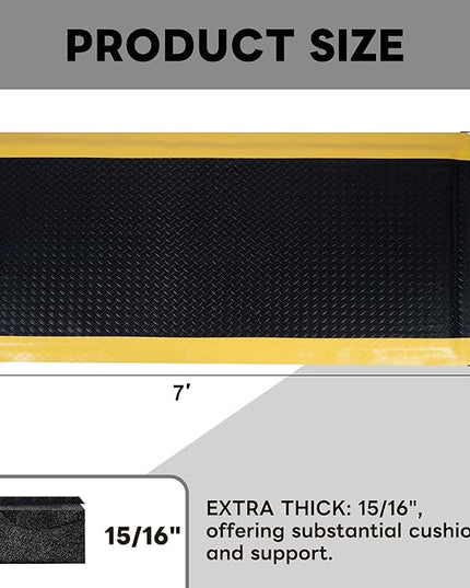 Nisorpa Anti Fatigue Mats Industrial 2' x 7' Ergonomic Standing Mat 15/16" Extra Thick Kitchen Rugs for Standing Heavy Duty Commercial Diamond Plate - Safety Support for Leg & Back Pain
