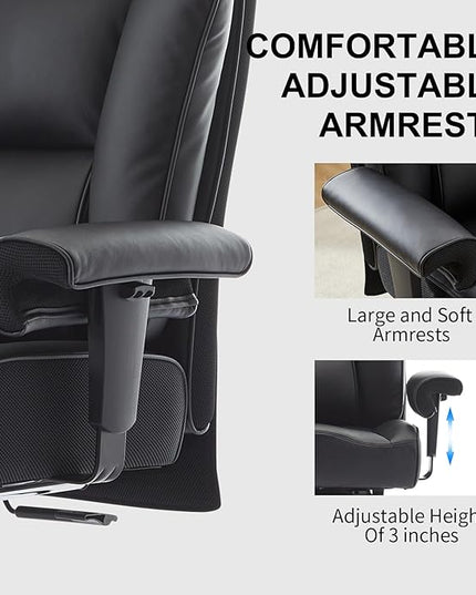 Efomao Ergonomic Office Chair 450LBS with Foot Rest, High Back PU Leather Executive Office Chair with Adjustable Armrests, Lumbar Support for Home or Work, Computer Chair, Black