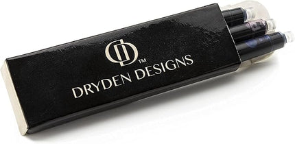 Dryden Designs Fountain Pen. Medium Nib Premium Box | 6 Ink Cartridges Included (Mysterious Blue)