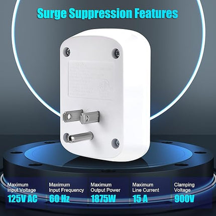 Single Surge Protector Plug, FiiMan ETL Listed Grounded Outlet Wall Tap Adapter with Indicator Light,1-Outlet,2200 Joules/15A/1875W, White, 1Pack