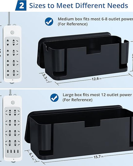 ZhiYo Cable Management Box Black, 2Pack Cord Organizer Box - Extra Large and Medium Size, Cord Hider Box to Conceal Power Strips on Desk or Floor, Made from Electrically Safe ABS Material