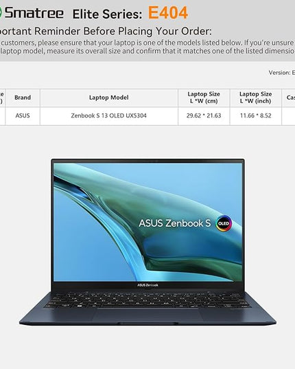 Smatree Laptop Sleeve for 13 inch ASUS Zenbook S 13 OLED UX5304,Case with Pocket,YKK Zipper,Patented Shockproof Design(E404)