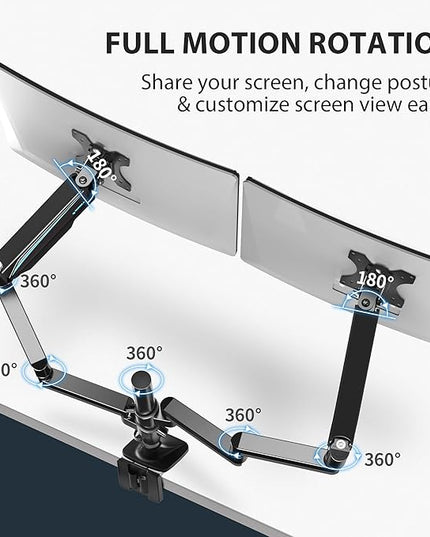 EUREKA ERGONOMIC Dual Monitor Stand, Fully Adjustable Gas Spring Double Monitor Arms for PC Computer Screen 13 to 32 inch up to 17.6 LBS W VESA 75x75mm,100x100mm C Clamp Grommet Base, Black