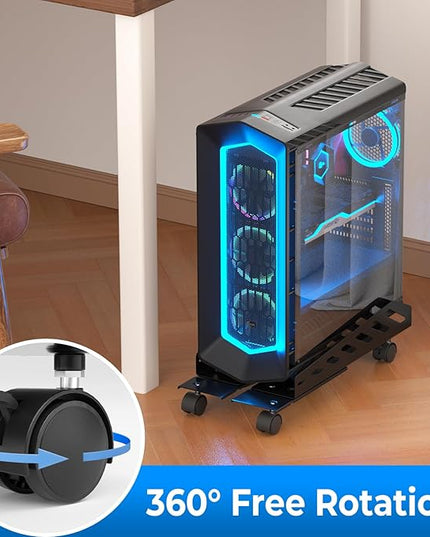 AGPTEK CPU Stand, Computer Tower Stand Adjustable Length(15.7"-20")and Adjustable Width (6.3"-11.8") with 2 Locking Wheels and 2 Caster Wheels, UPC Steel Rolling Stand Computer Stand for Desktop Tower