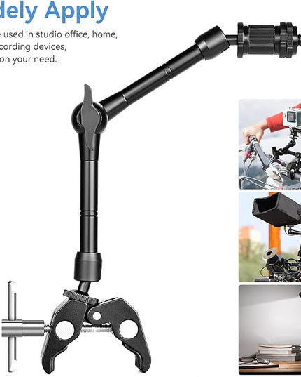 UTEBIT 11" Magic Arm Clamp Mount Kit, 360° Ball Heads with ARRI 1/4" & 3/8" Thread Screw, Camera Mount Adjustable Friction Arm w Super Clamp for DSLRs, Camera Cage, Monitor, LED Light, Action Camera