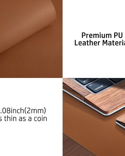 Aothia Leather Desk Pad Protector, Mouse Pad, Office Desk Mat, Non-Slip PU Leather Desk Blotter, Laptop Desk Pad, Waterproof Desk Writing Pad for Office and Home (Brown,31.5" x 15.7")